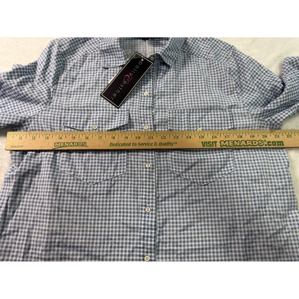 Polly & Esther Womens XL Gingham Button Down Shirt Blue White PW11005PMC NWT - Picture 5 of 9